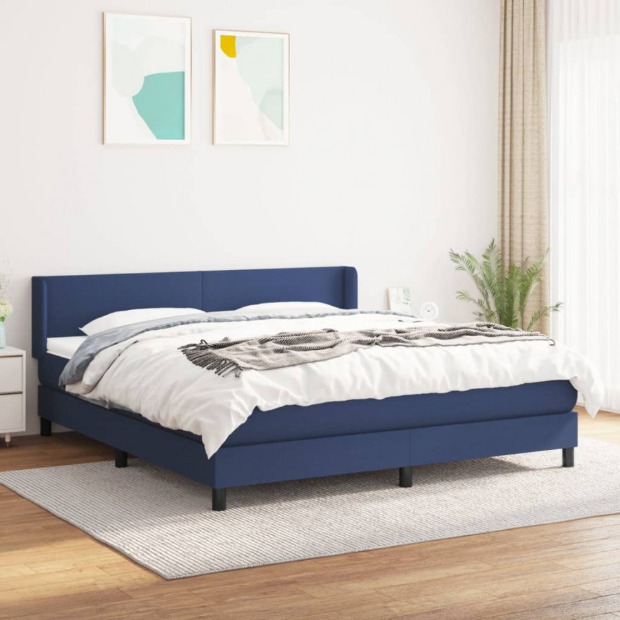 Cadre de lit avec matelas Bleu 180x200 cm Tissu