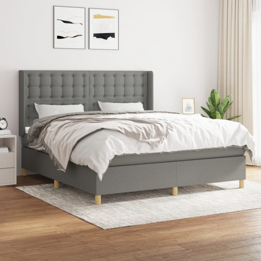 Cadre de lit avec matelas Gris foncé 180x200cm Tissu