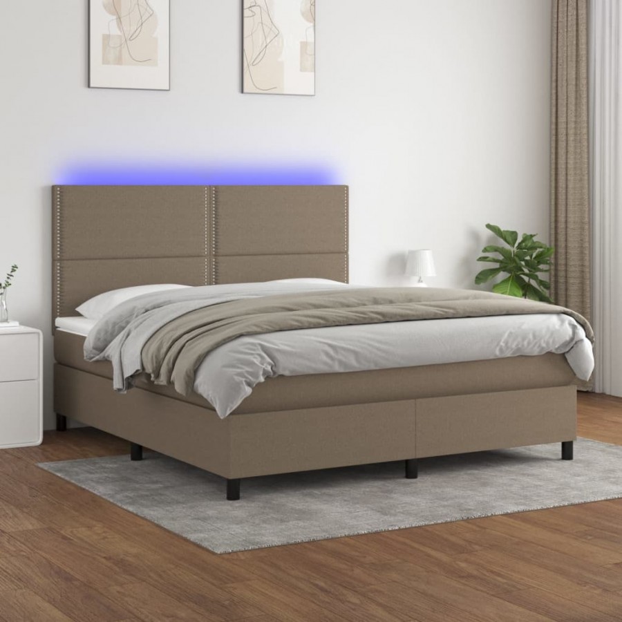 Cadre de lit et matelas et LED Taupe 180x200cm Tissu