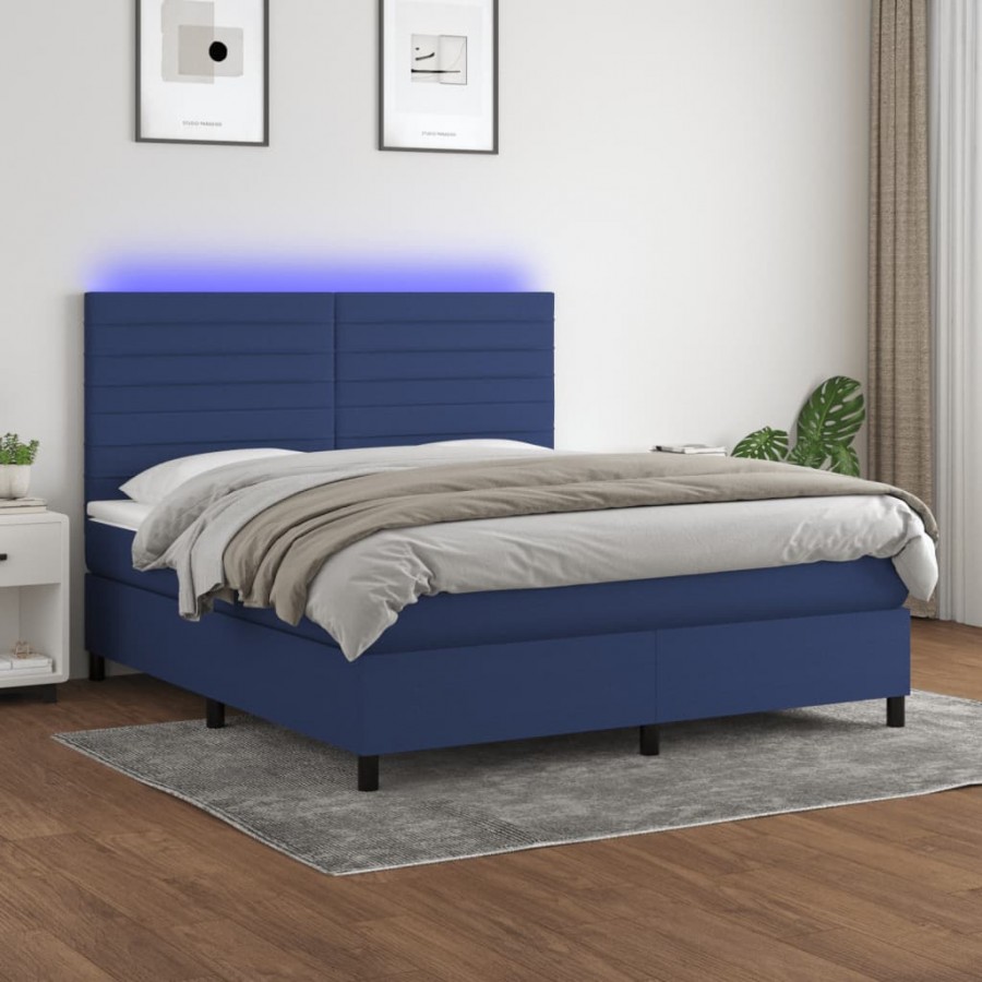 Cadre de lit et matelas et LED Bleu 160x200 cm Tissu