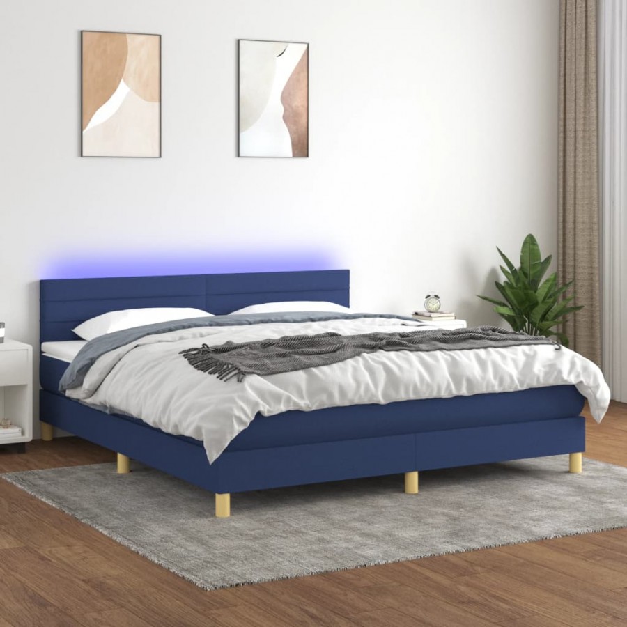 Cadre de lit avec matelas LED Bleu 160x200 cm Tissu