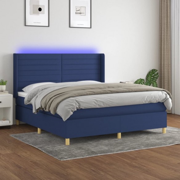 Cadre de lit matelas et LED Bleu 160x200 cm Tissu