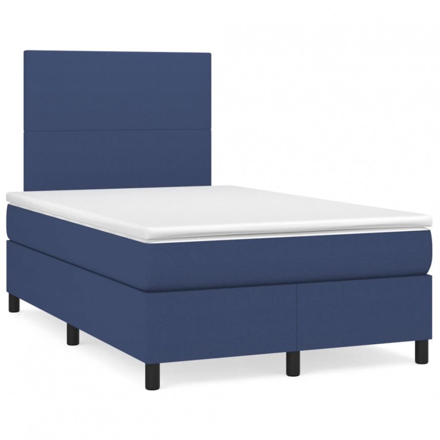 Cadre de lit avec matelas bleu 120x190 cm tissu