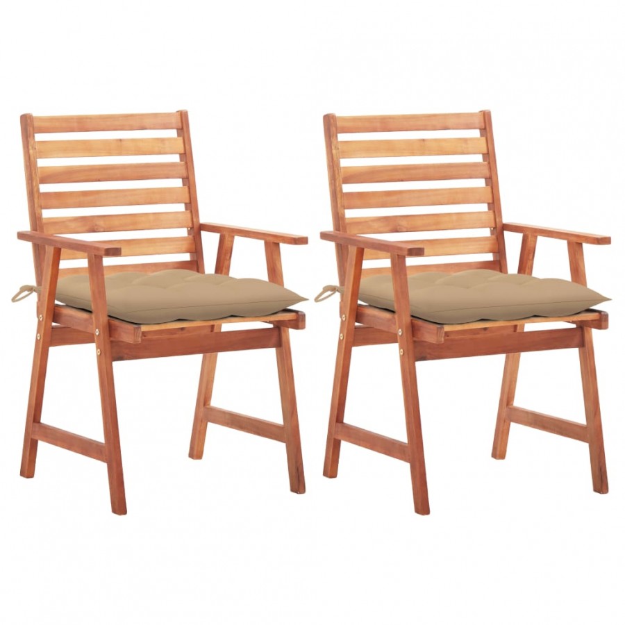 Chaises à dîner d'extérieur 2 pcs avec coussins Acacia massif