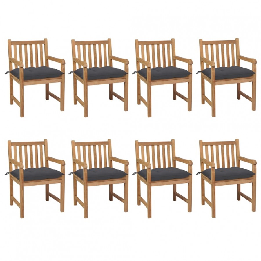 Chaises de jardin 8 pcs avec coussins anthracite Teck solide