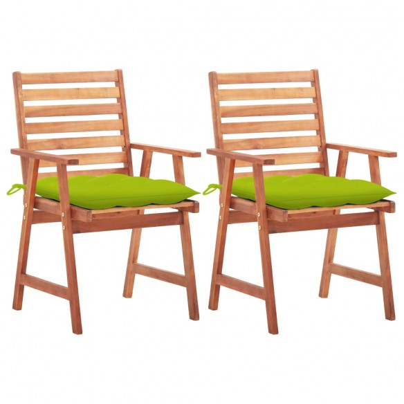 Chaises à dîner d'extérieur 2 pcs avec coussins Acacia massif