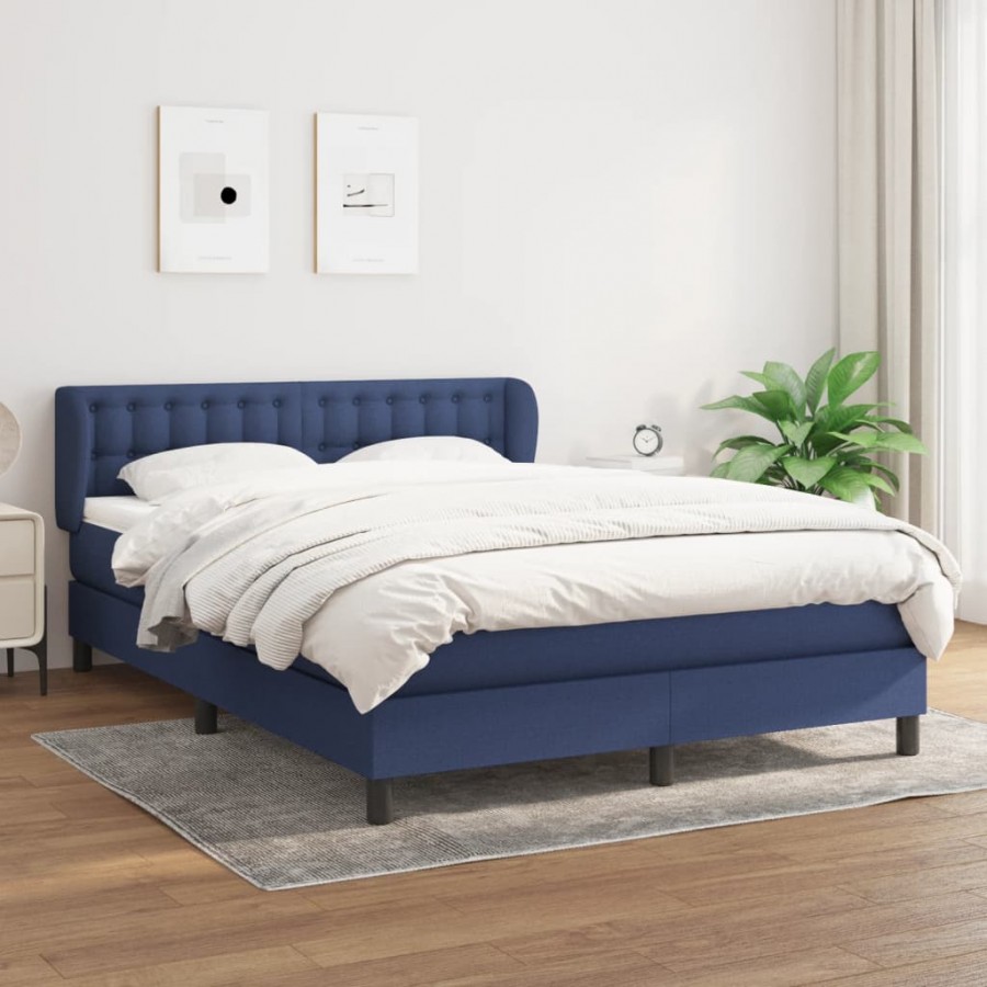 Cadre de lit avec matelas Bleu 140x200 cm Tissu