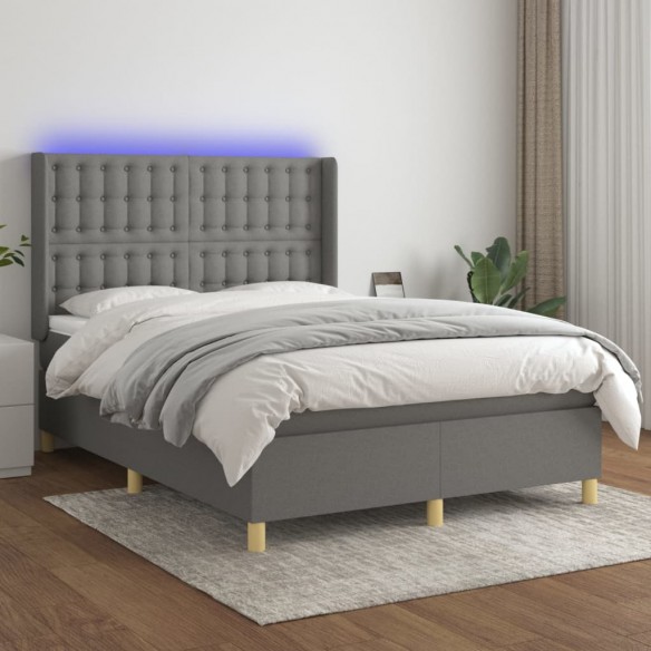 Cadre de lit matelas LED Gris foncé 140x200 cm Tissu