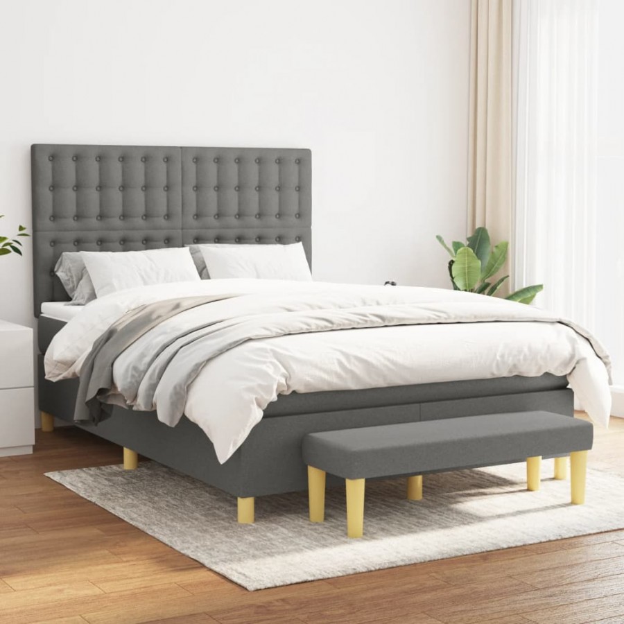 Cadre de lit avec matelas Gris foncé 140x190cm Tissu