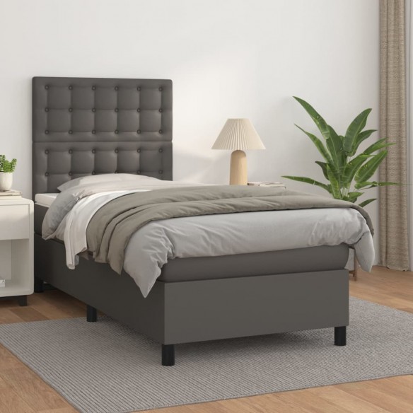 Cadre de lit avec matelas Gris 100x200 cm Similicuir