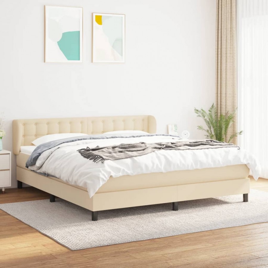 Cadre de lit avec matelas Crème 180x200 cm Tissu