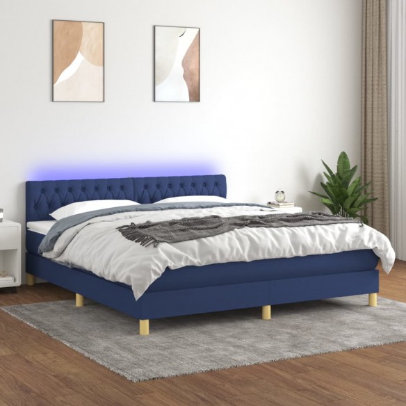 Cadre de lit avec matelas LED Bleu 180x200 cm Tissu