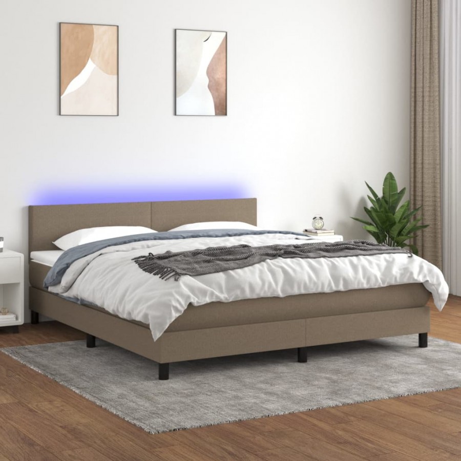 Cadre de lit avec matelas LED Taupe 160x200 cm Tissu