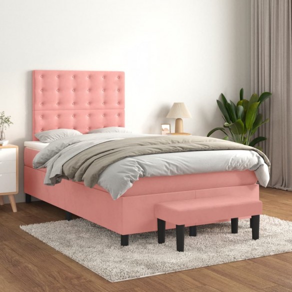 Cadre de lit avec matelas Rose 120x200 cm Velours