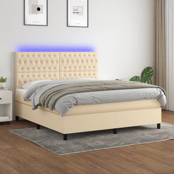 Cadre de lit et matelas et LED Crème 160x200cm Tissu