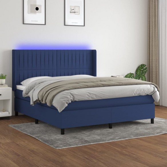 Cadre de lit matelas et LED Bleu 180x200 cm Tissu