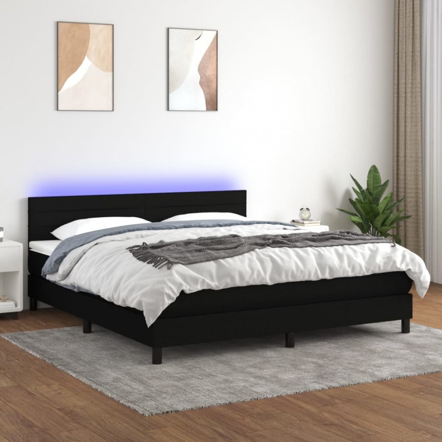 Cadre de lit avec matelas LED Noir 180x200 cm Tissu