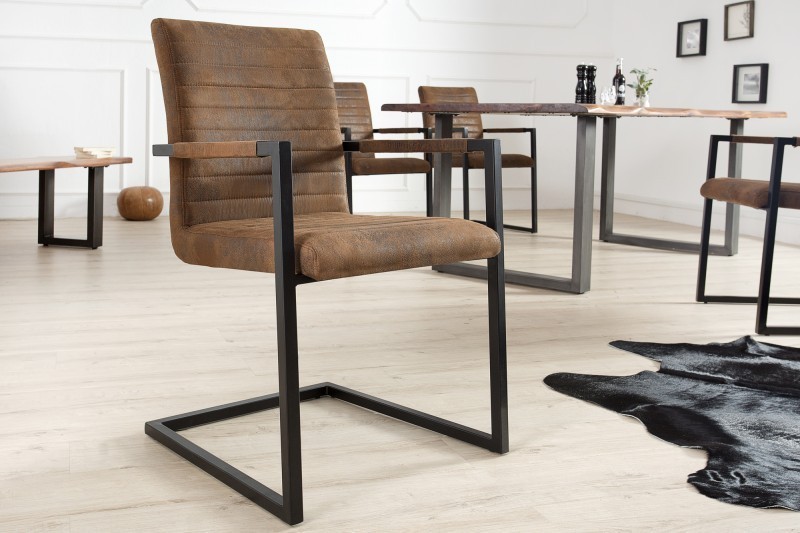 Chaises modernes coloris marron antique en microfibre et en acier inoxydable noir