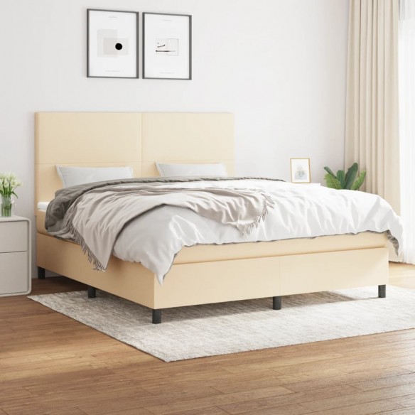 Cadre de lit avec matelas Crème 180x200 cm Tissu