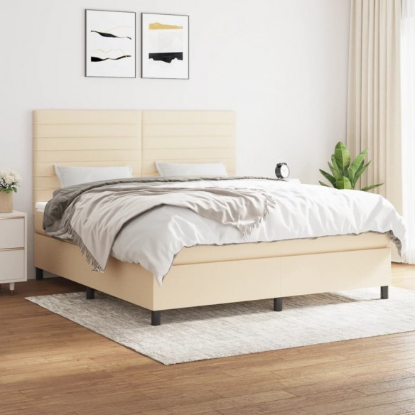 Cadre de lit avec matelas Crème 160x200 cm Tissu