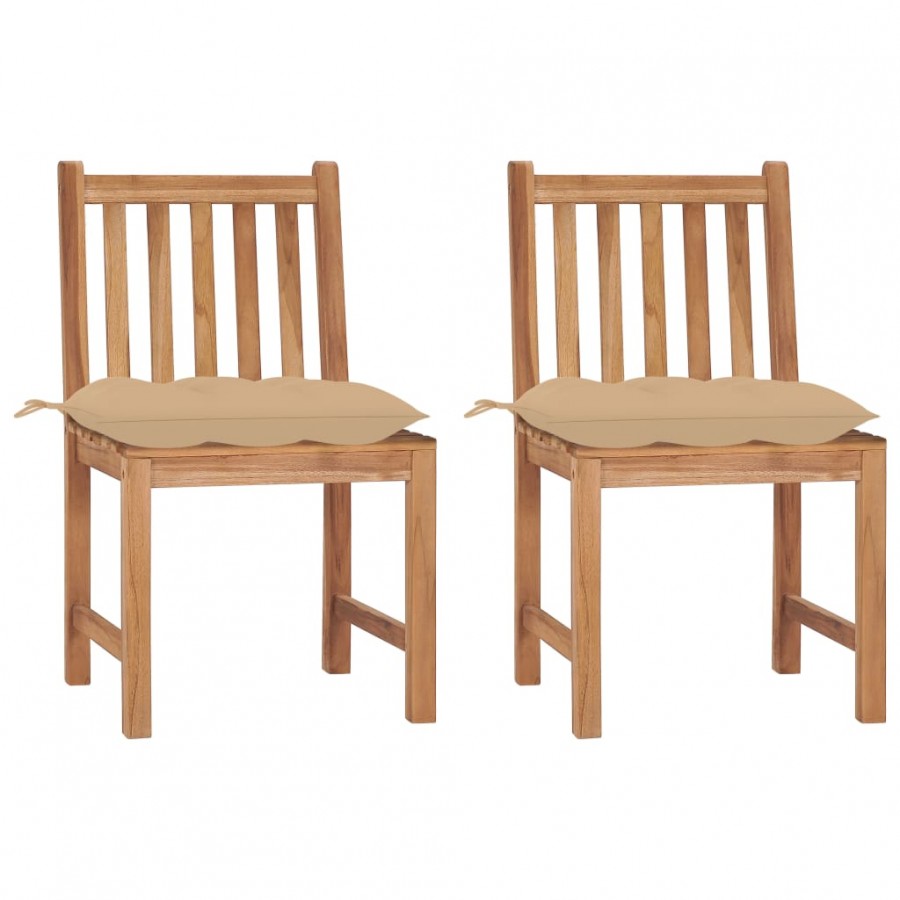 Chaises de jardin 2 pcs avec coussins Bois de teck massif