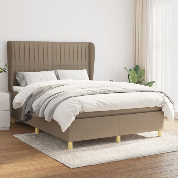 Cadre de lit avec matelas Taupe 140x190 cm Tissu