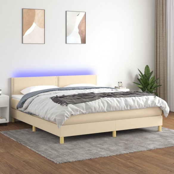 Cadre de lit avec matelas LED Crème 180x200 cm Tissu