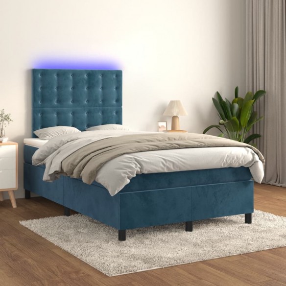 Cadre de lit matelas et LED Bleu foncé 120x200 cm