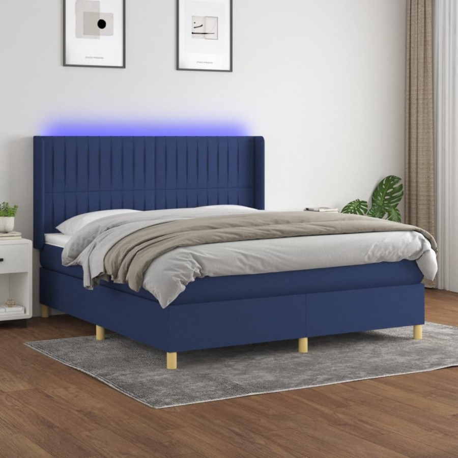 Cadre de lit matelas et LED Bleu 180x200 cm Tissu