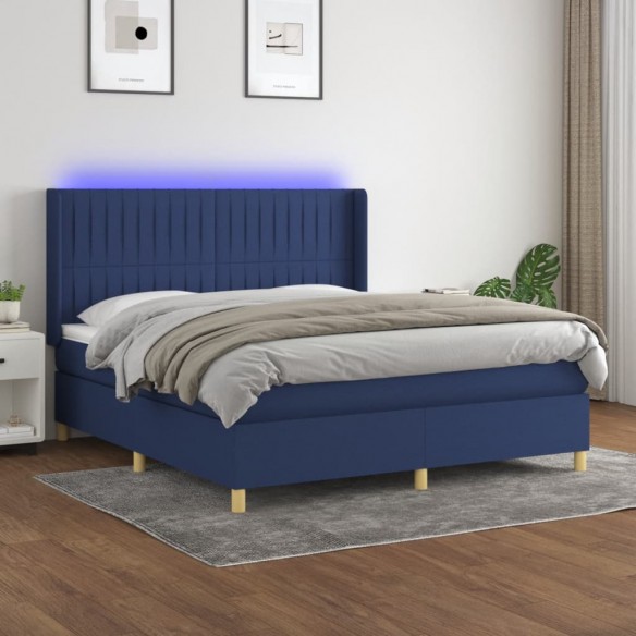 Cadre de lit matelas et LED Bleu 180x200 cm Tissu