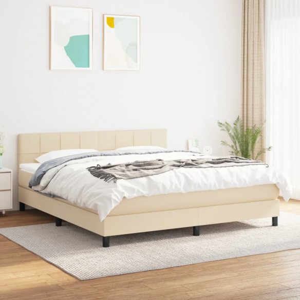 Cadre de lit avec matelas Crème 160x200 cm Tissu