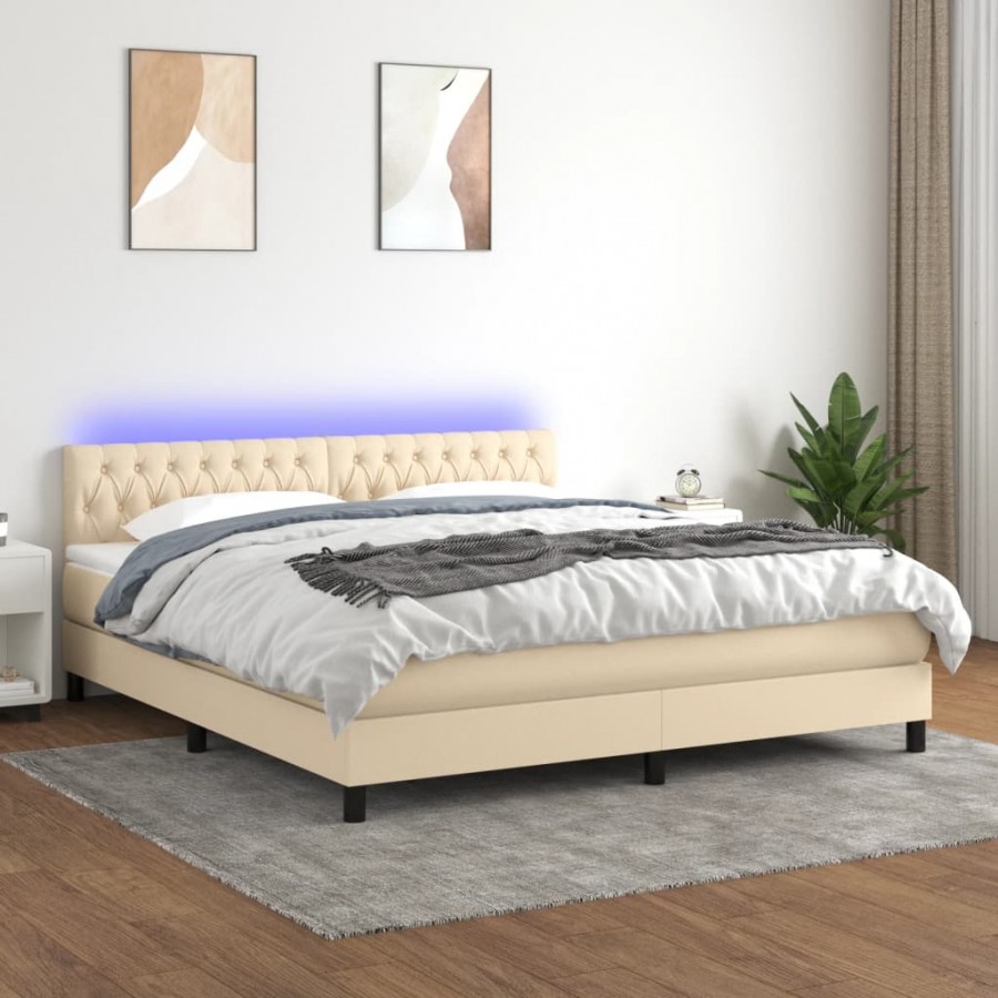 Cadre de lit avec matelas LED Crème 160x200 cm Tissu