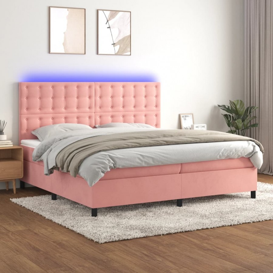 Cadre de lit matelas et LED Rose 200x200 cm Velours