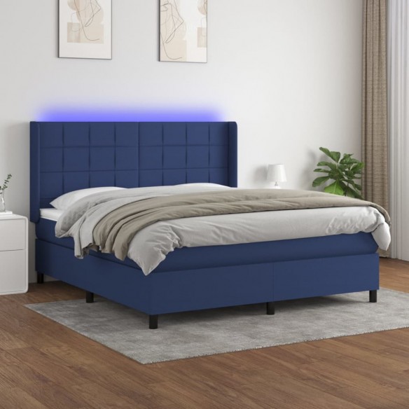 Cadre de lit matelas et LED Bleu 160x200 cm Tissu