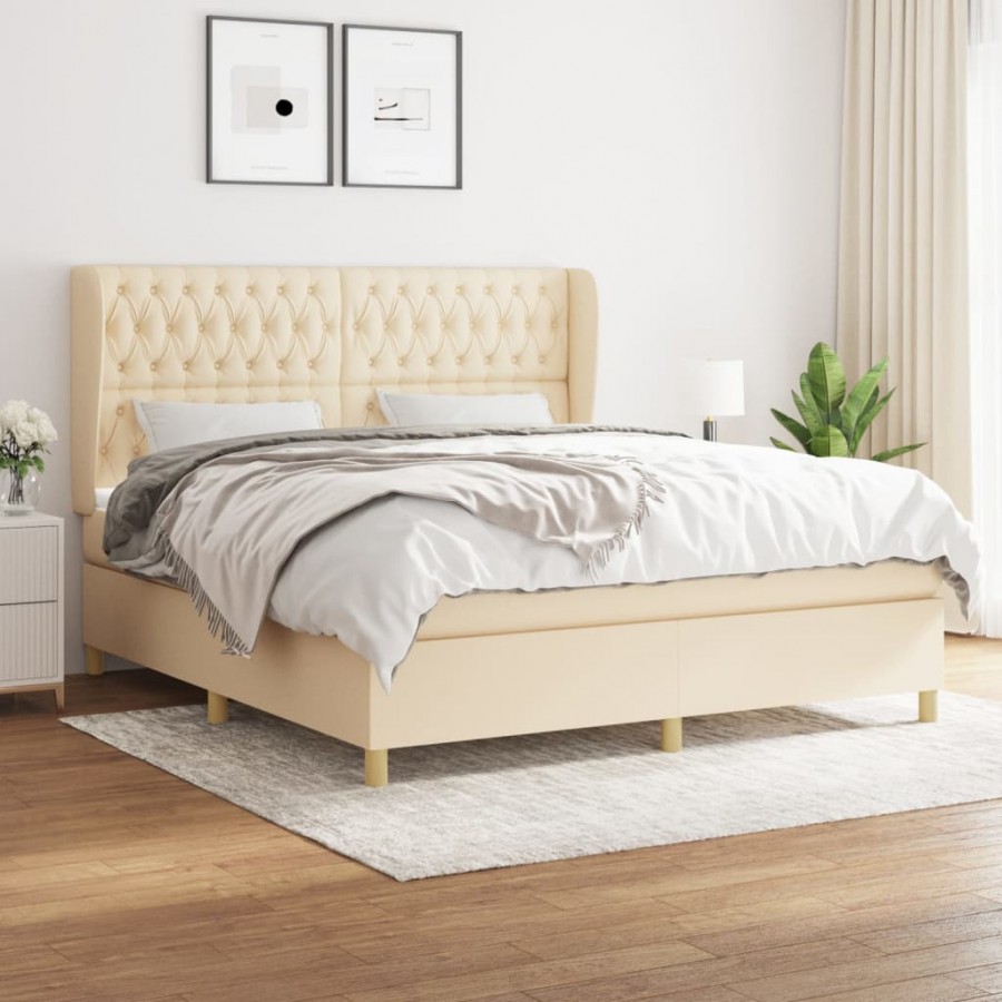 Cadre de lit avec matelas Crème 180x200 cm Tissu