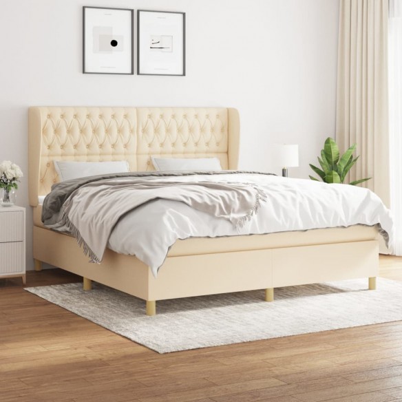 Cadre de lit avec matelas Crème 180x200 cm Tissu