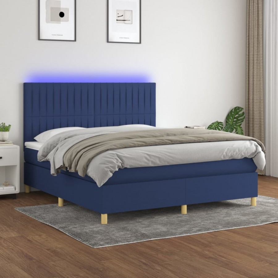 Cadre de lit et matelas et LED Bleu 160x200 cm Tissu