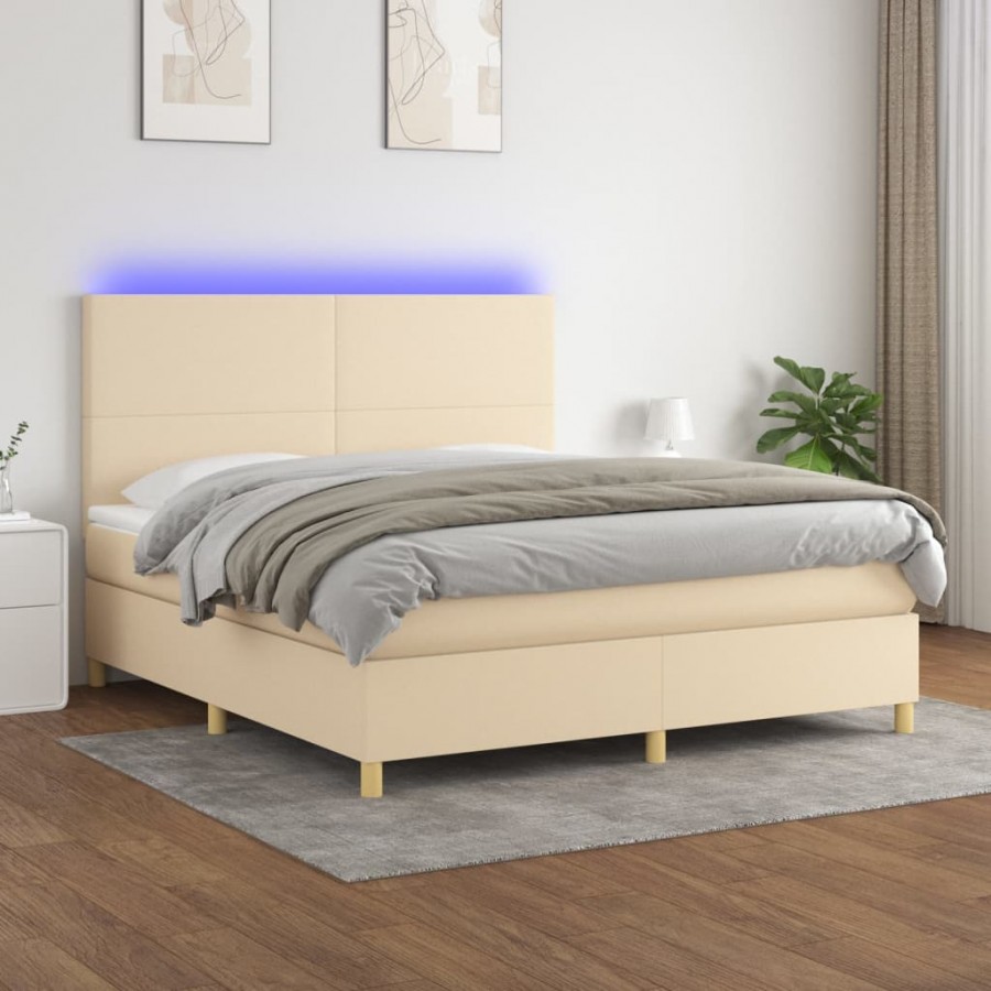 Cadre de lit et matelas et LED Crème 180x200cm Tissu