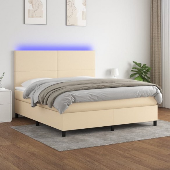 Cadre de lit et matelas et LED Crème 180x200cm Tissu