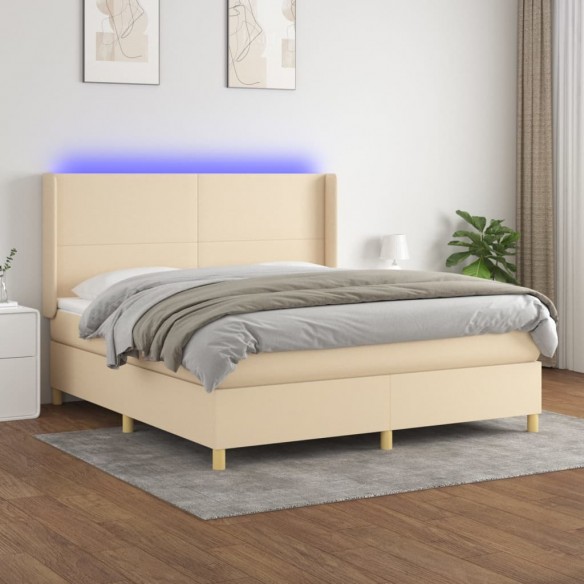 Cadre de lit matelas et LED Crème 180x200 cm Tissu