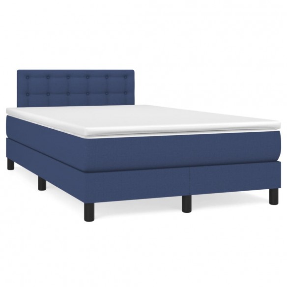 Cadre de lit avec matelas bleu 120x190 cm tissu