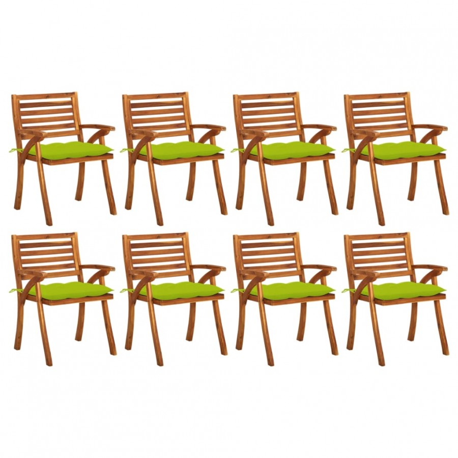 Chaises de jardin avec coussins 8 pcs Bois d'acacia solide