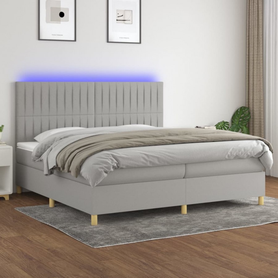 Cadre de lit matelas et LED Gris clair 200x200 cm