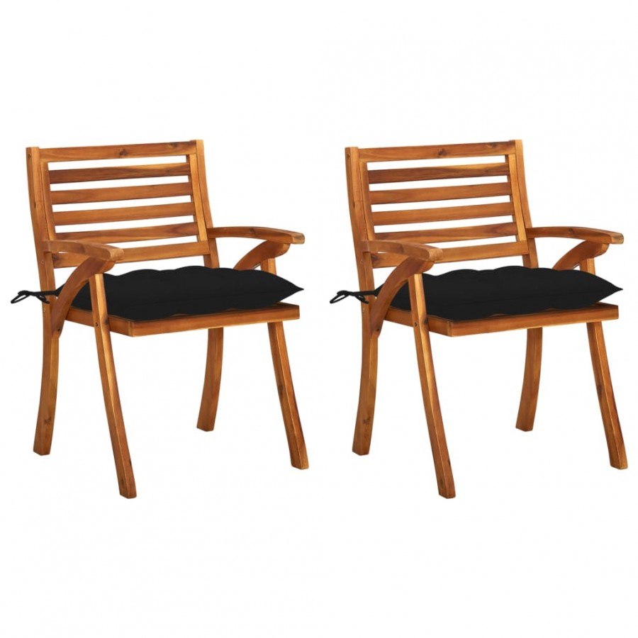 Chaises à dîner de jardin avec coussins 2 pcs Acacia massif