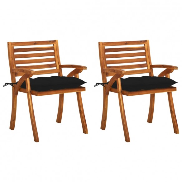 Chaises à dîner de jardin avec coussins 2 pcs Acacia massif