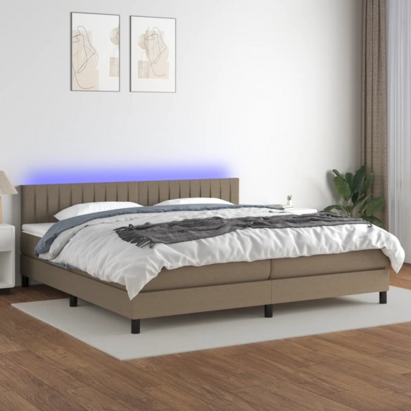 Cadre de lit et matelas et LED Taupe 200x200cm Tissu