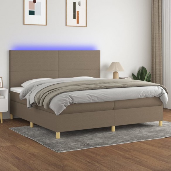 Cadre de lit et matelas et LED Taupe 200x200cm Tissu