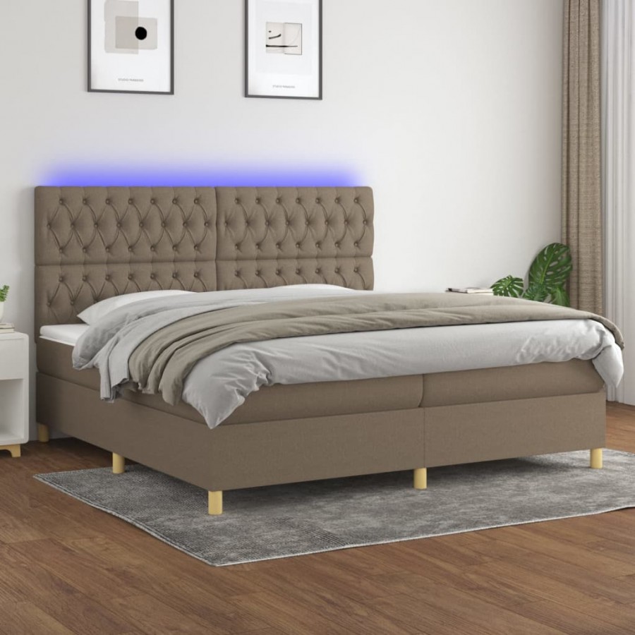 Cadre de lit et matelas et LED Taupe 200x200cm Tissu