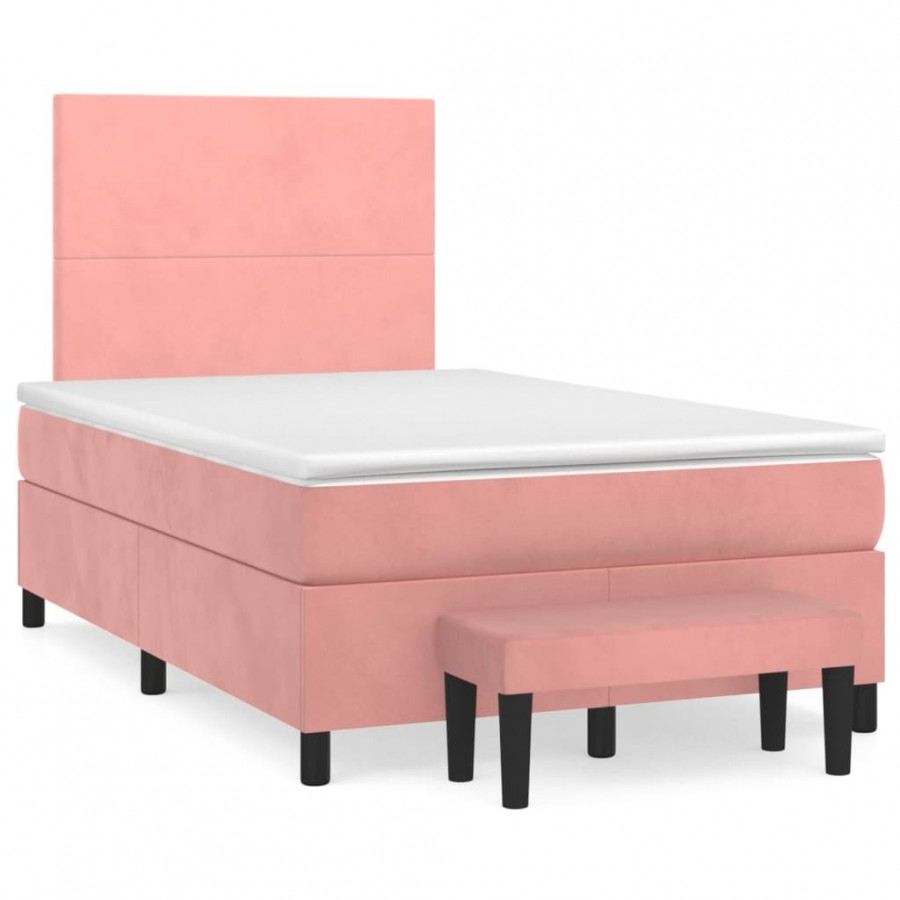 Cadre de lit avec matelas rose 120x190 cm velours