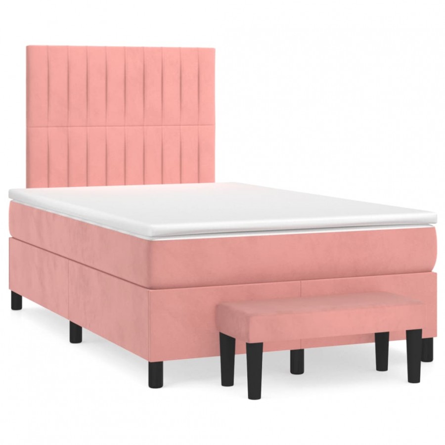 Cadre de lit avec matelas rose 120x190 cm velours